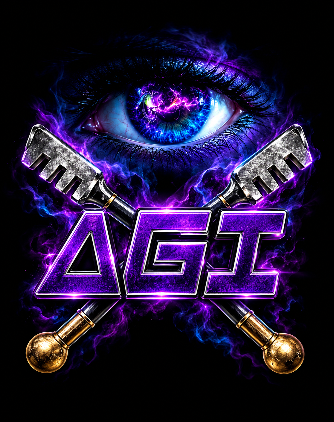 AGI logo — cosmic eye above crossed glass cutters